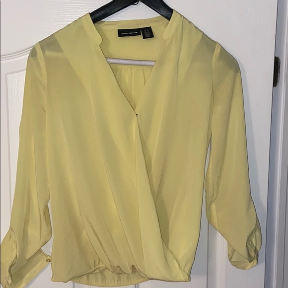 DKNY Jeans yellow surplice wrap blouse XS - Picture 1 of 9
